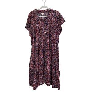 Terra & Sky Womens 3W(24W-26W) DarkNavy DitsyGarden Belt/Pockets Casual Dress